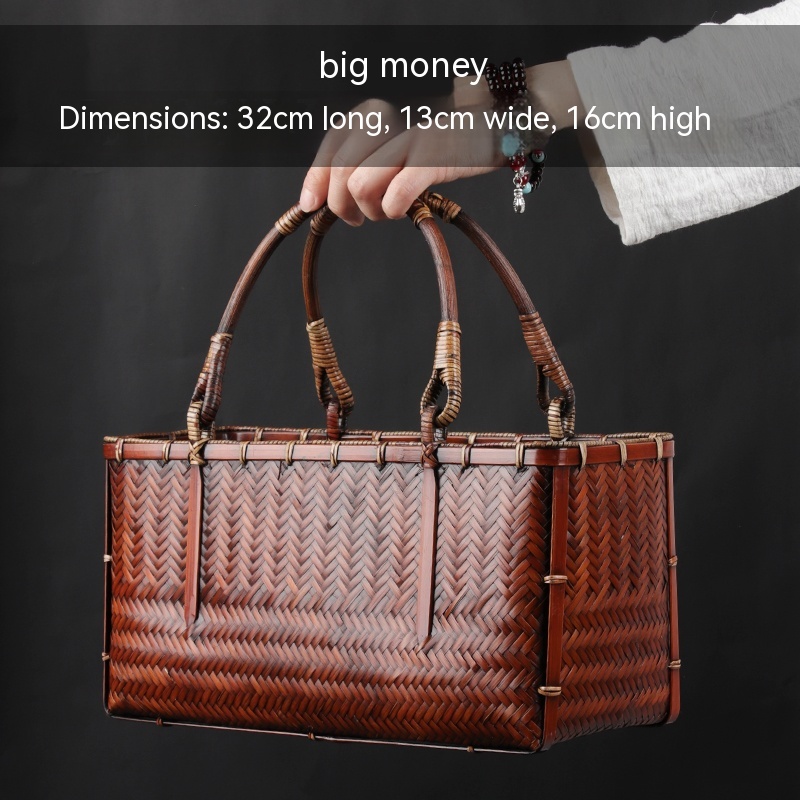 Mature Women Vintage Japanese Bamboo Woven Handbag