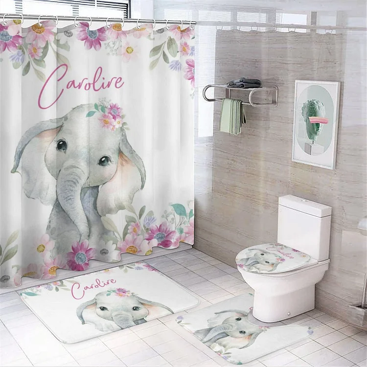 Personalized Elephant Kids Bathroom 4-Piece Set|Set26