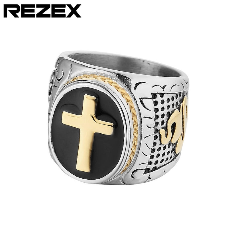 Retro Punk Cross Snake 304 Stainless Steel 18K Gold Plated Men’s Rings