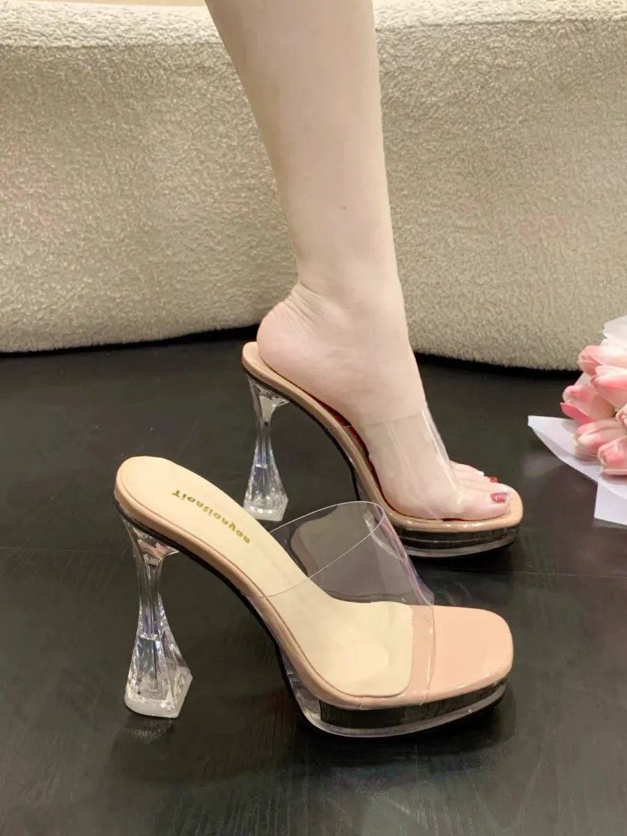 Breakj Breakj Ultra-High Heel Sandals Women Transparent Waterproof Table With Cool Slippers Crystal And Coarse Model Show