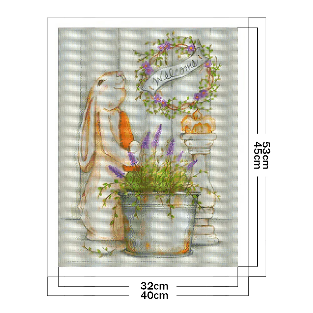 DIY Stamped Cross Stitch 11CT Full Embroidery 40*53cm - Bunny Lavender Vase