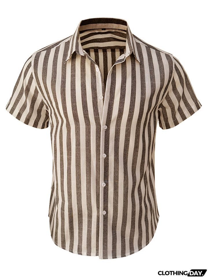 Men's Summer Classic Stripe Lapel Short Sleeve Button Beach Shirts