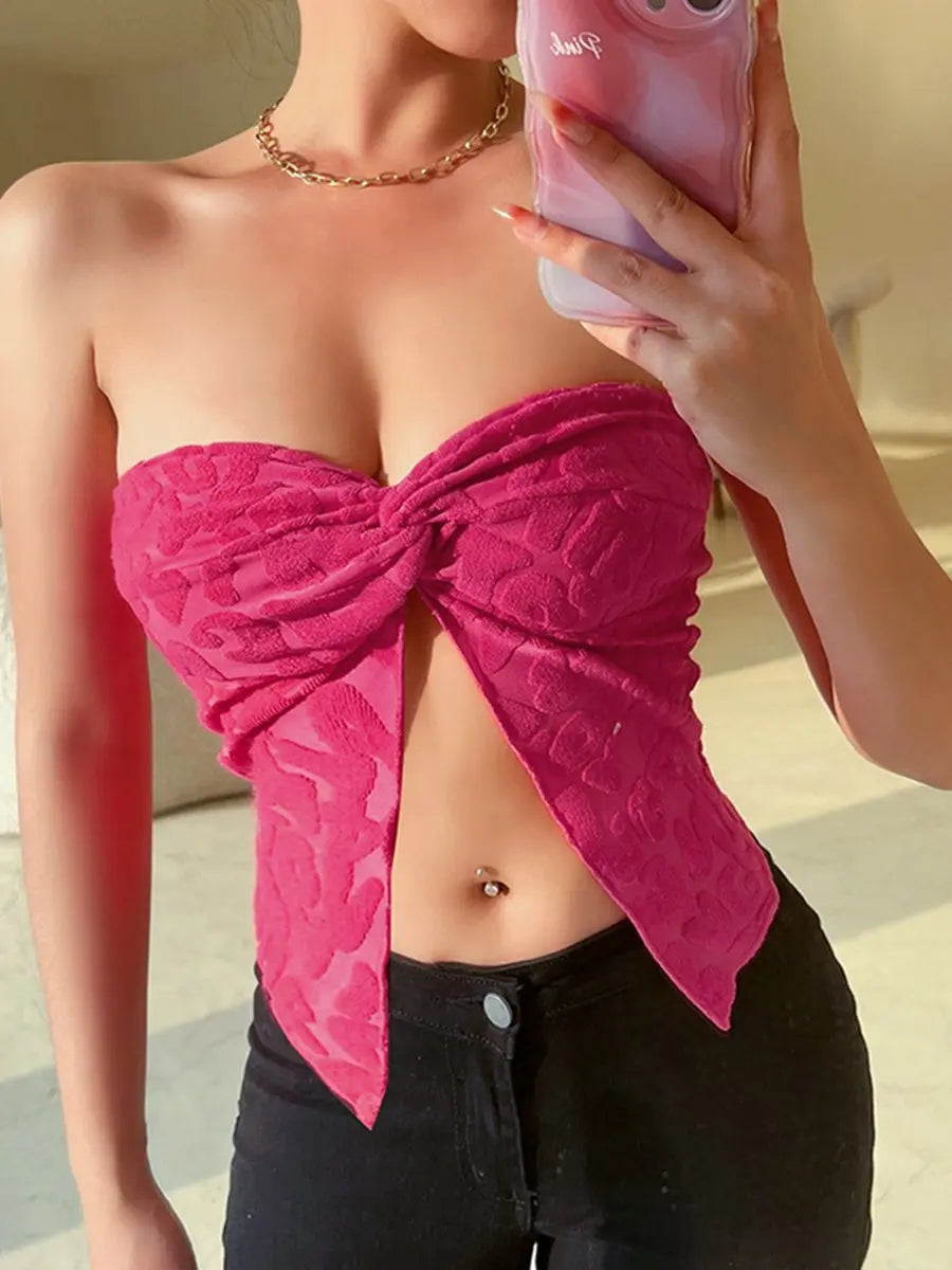 Plush Pattern Sleeveless Fork Tube Top