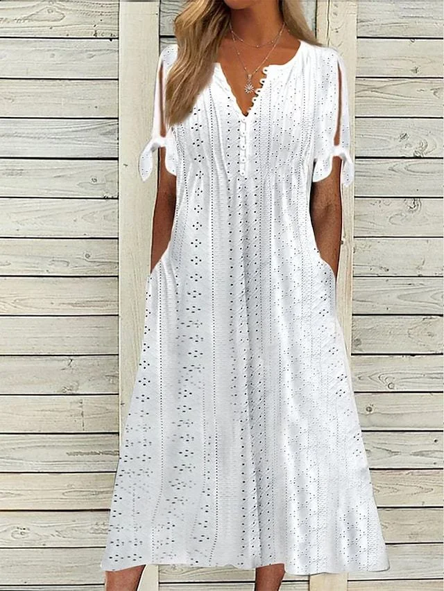 V-neck Lace Hollow-out  Long Tunic Dress VangoghDress