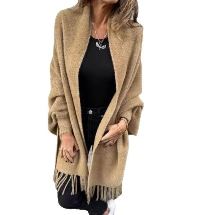 Uveng Uveng 2025 New Women's Imitation Sting Velvet Cape Shawl Shawl Solid Color Thicken Warm Bat