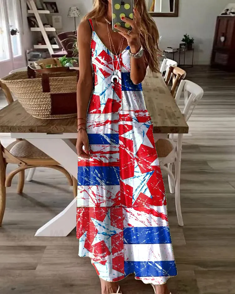 Women's Independence Day Freedom Flag Illustration Element Print Dress