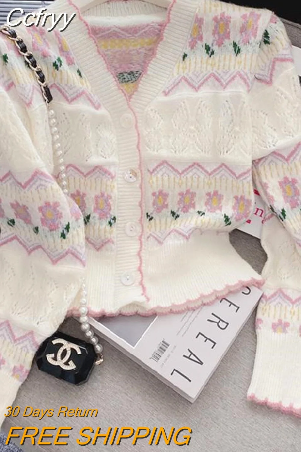huibahe Jacquard Korean Elegant Knit Cardigan Sweater For Women 2023 Autumn Long Sleeve V-neck Crop Tops Knitwear Jumpers Femme