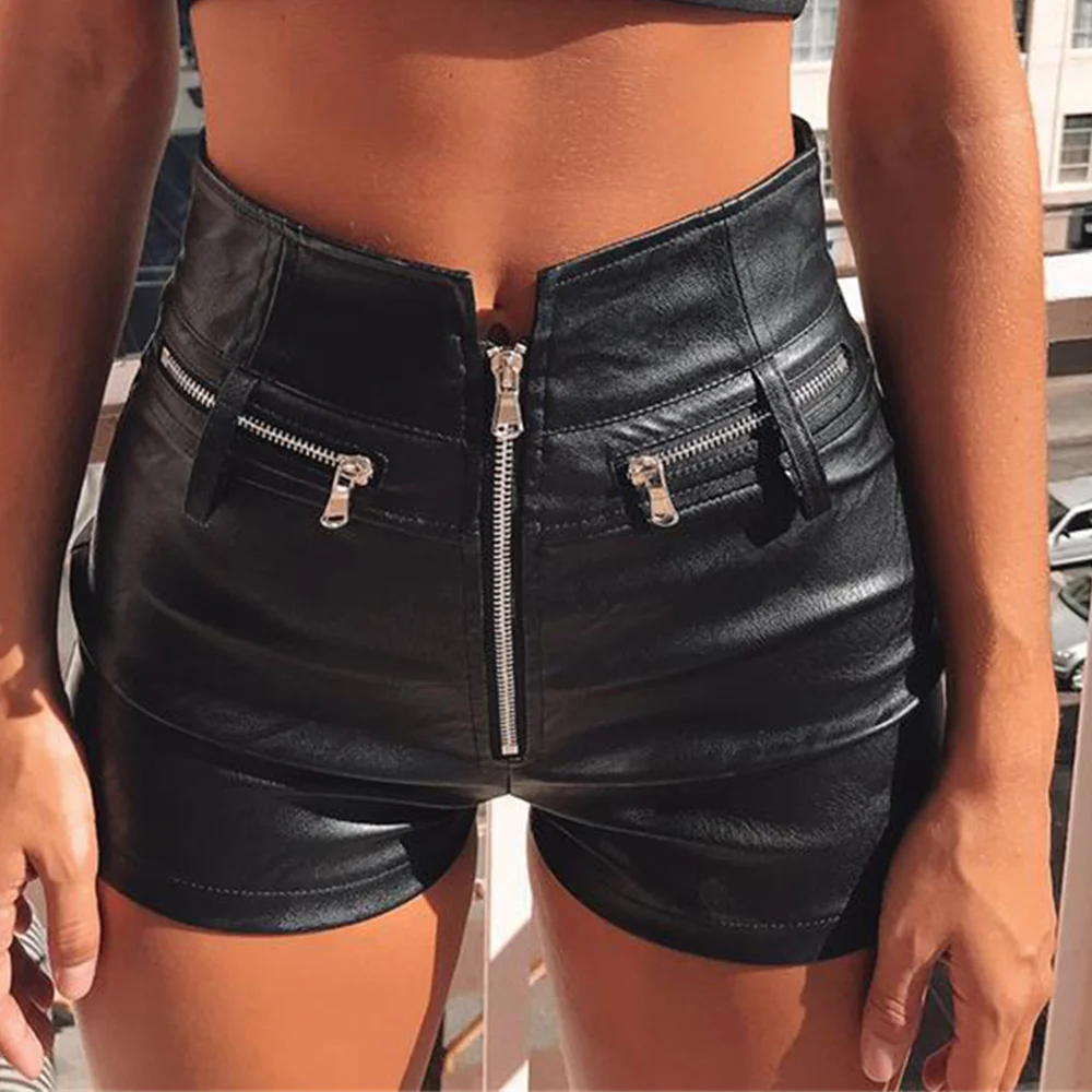 Uaang Black PU casual fashion summer shorts women clothing goth faux leather high waisted womens shorts y2k hot woman short pants