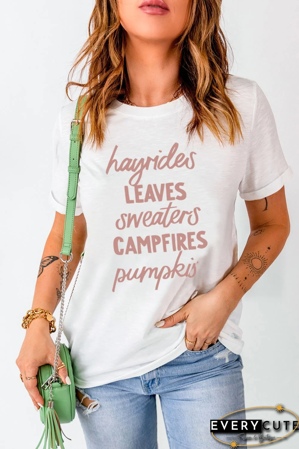 White Slogan Letter Print O-neck Short Sleeve T Shirt