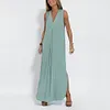 Gioiacombo&trade; Abito lungo ampio ampio con scollo a V senza maniche estivo da donna