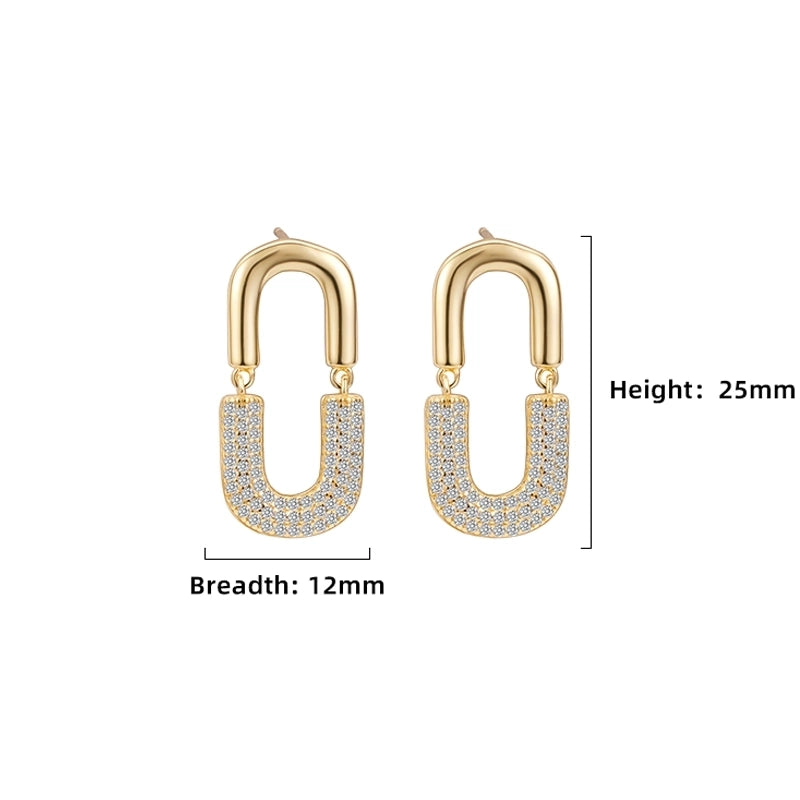 1 Pair 18K Gold Plated 925 Sterling Silver Zircon U Shape Ear Studs