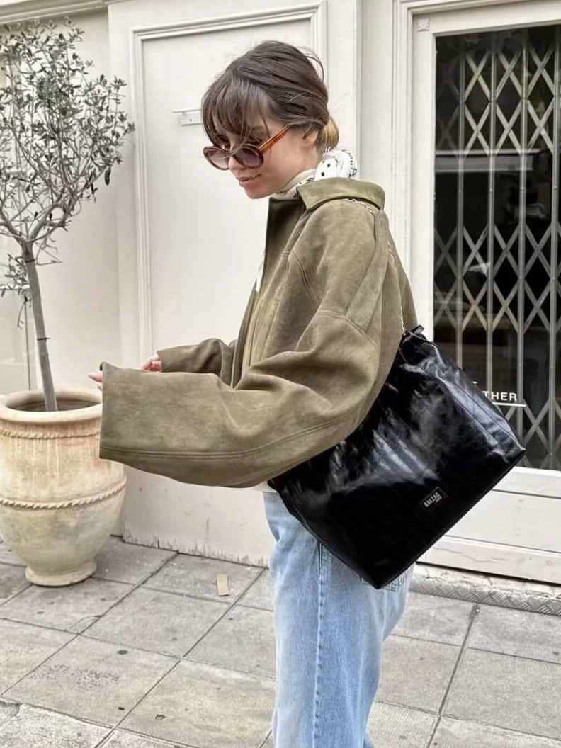 Nigikala Nigikala Color 2025 Spring And Autumn Leisure Tuffen Texture Collar Pilot Jacket Women B88824