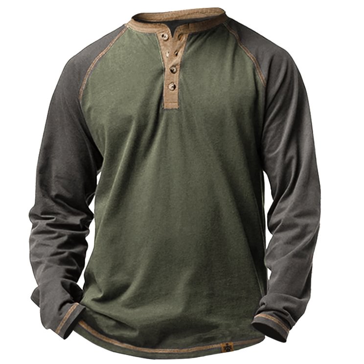 Men's Outdoor Tactical Vintage Army Green Breathable Henry Collar T-Shirt-Compassnice®