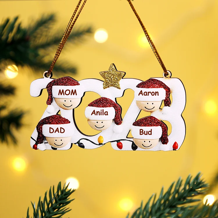 5 Names - Personalized Wooden Christmas Ornaments Custom Name Xmas Decor Gifts for Family