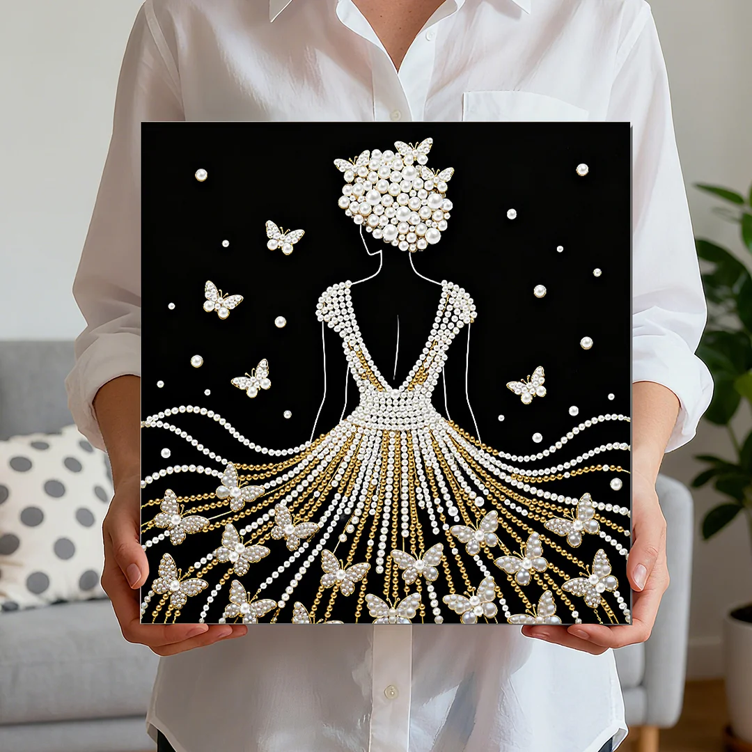 Girl DIY Pearl Diamond Art Kit for Adults Home Decor 25x25cm With Frame