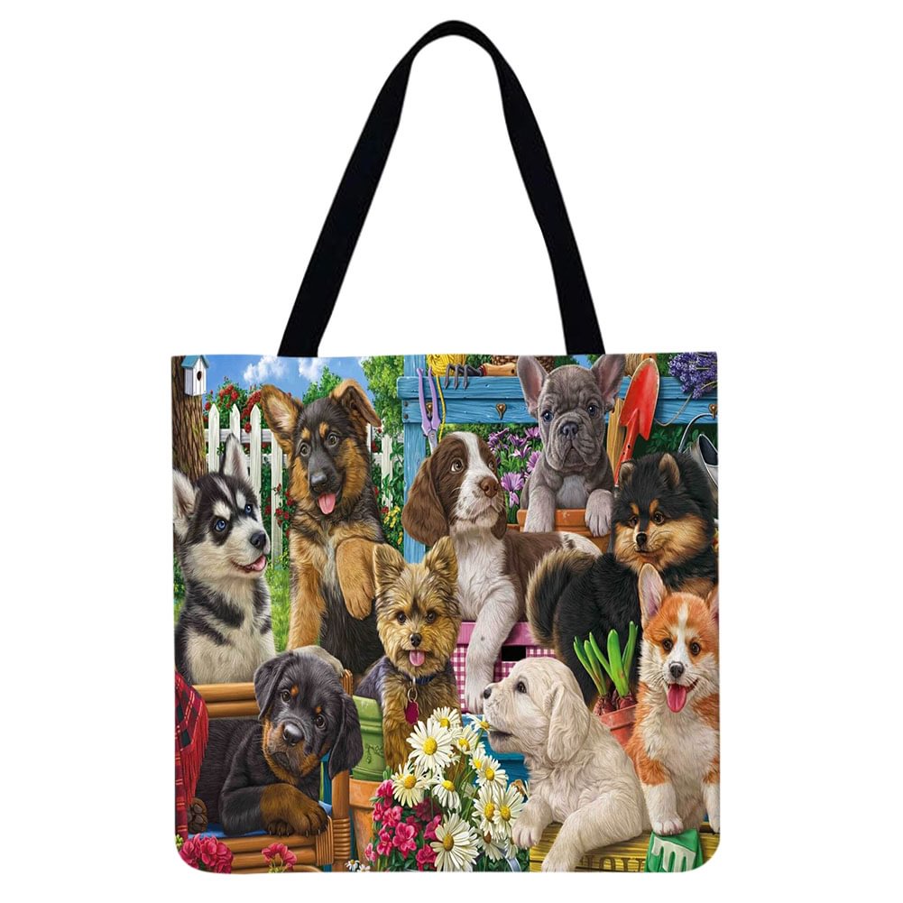 Linen Tote Bag -dogs