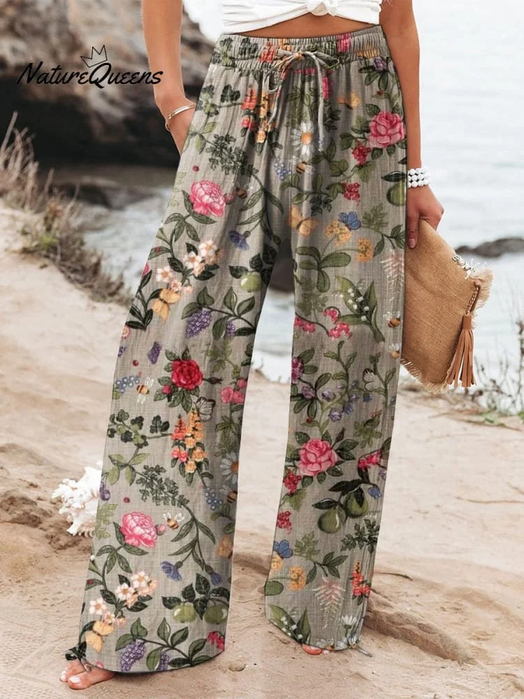 Women's  Floral  Art Printed Cotton And Linen Casual Pants