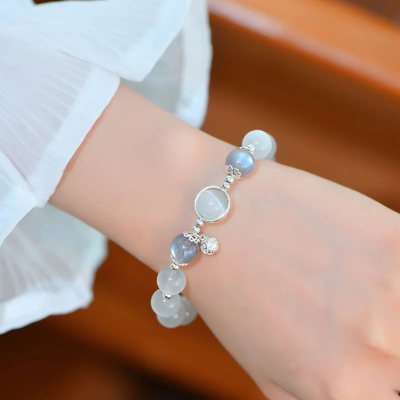 925 Sterling Silver Cat Eye Moonstone Love Support Bracelet