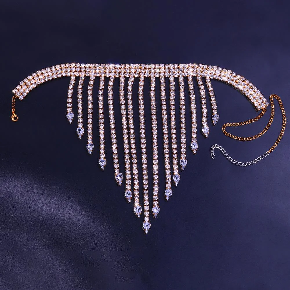 Luxury Full Rhinestone Tassel Crystal Chain Choker  Necklace