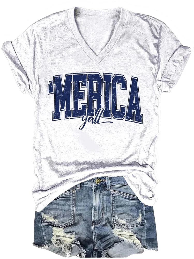 Independence Day Merica Letter Art Print Casual T-shirt