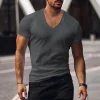 Mens Solid Color Classic V-neck Basic Tee by Inlyline