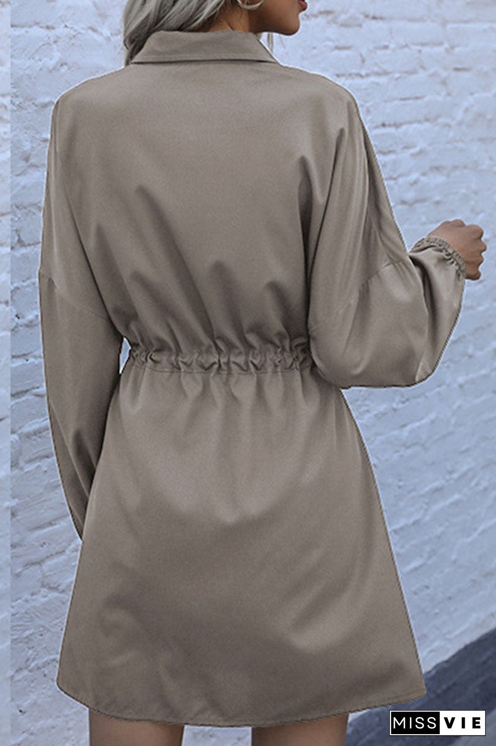 Fashion Street Solid Patchwork Turndown Collar A Line Dresses