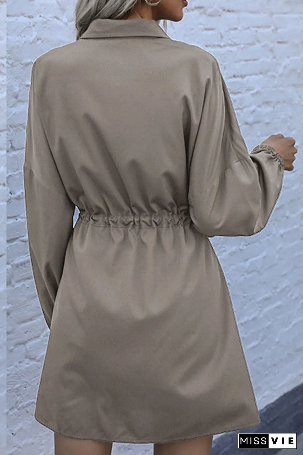 Fashion Street Solid Patchwork Turndown Collar A Line Dresses