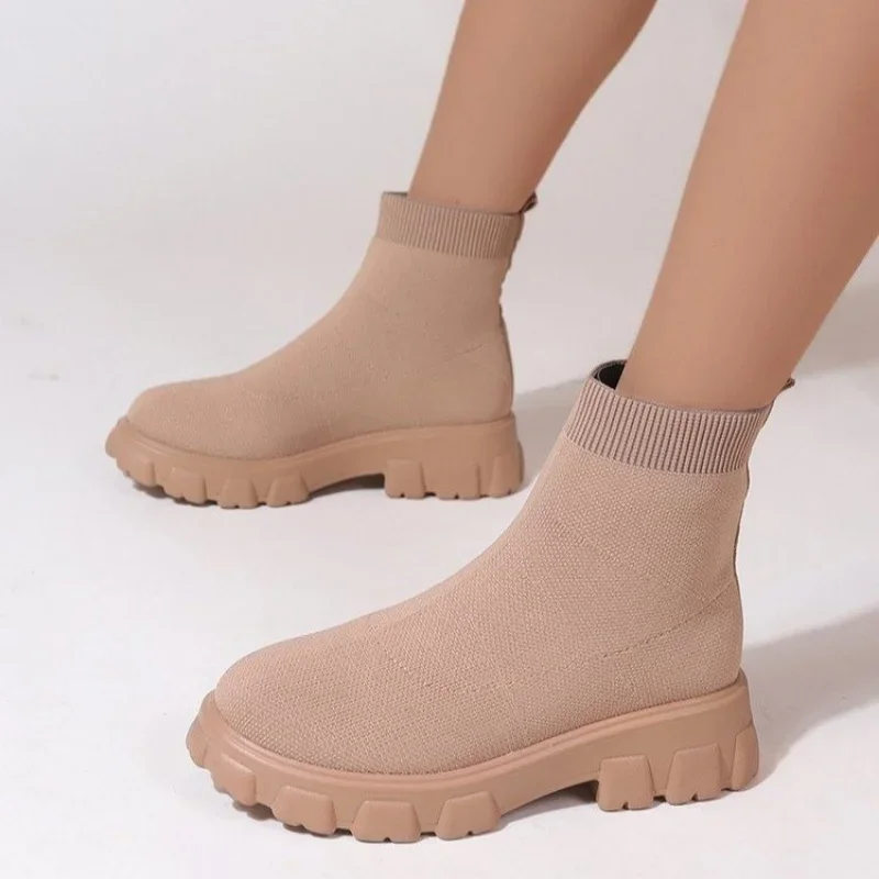 Zhungei Women Ankle Boots Lightweight Casual Shoes for Women Wedge Fashion Sock Boots Knitting Winter Medium Tube Platform Boot