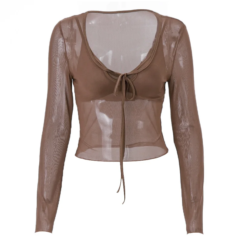 Uveng Uveng 2023 Hot Style Sexy, Sweet And Fresh Two-Piece Wrapped Chest With Mesh Lace Slim Top Girl