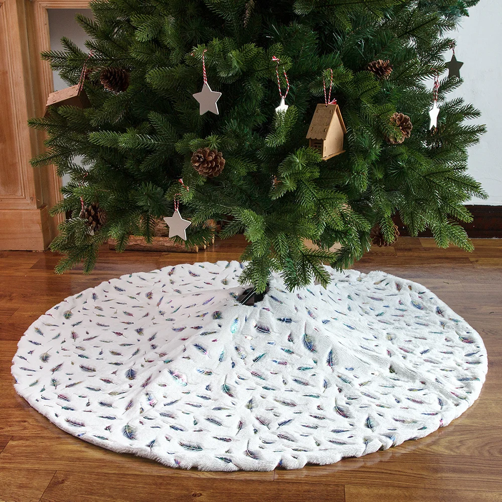 New simple white plush feather Christmas tree skirt home decoration