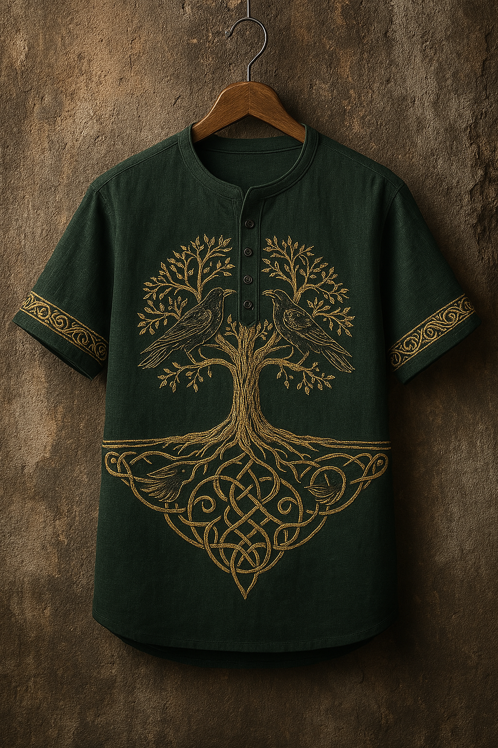 Men's Viking Nordic Totem Life Of Tree Knot Vintage Style Henley Shirt / Rvogue / Rvogue