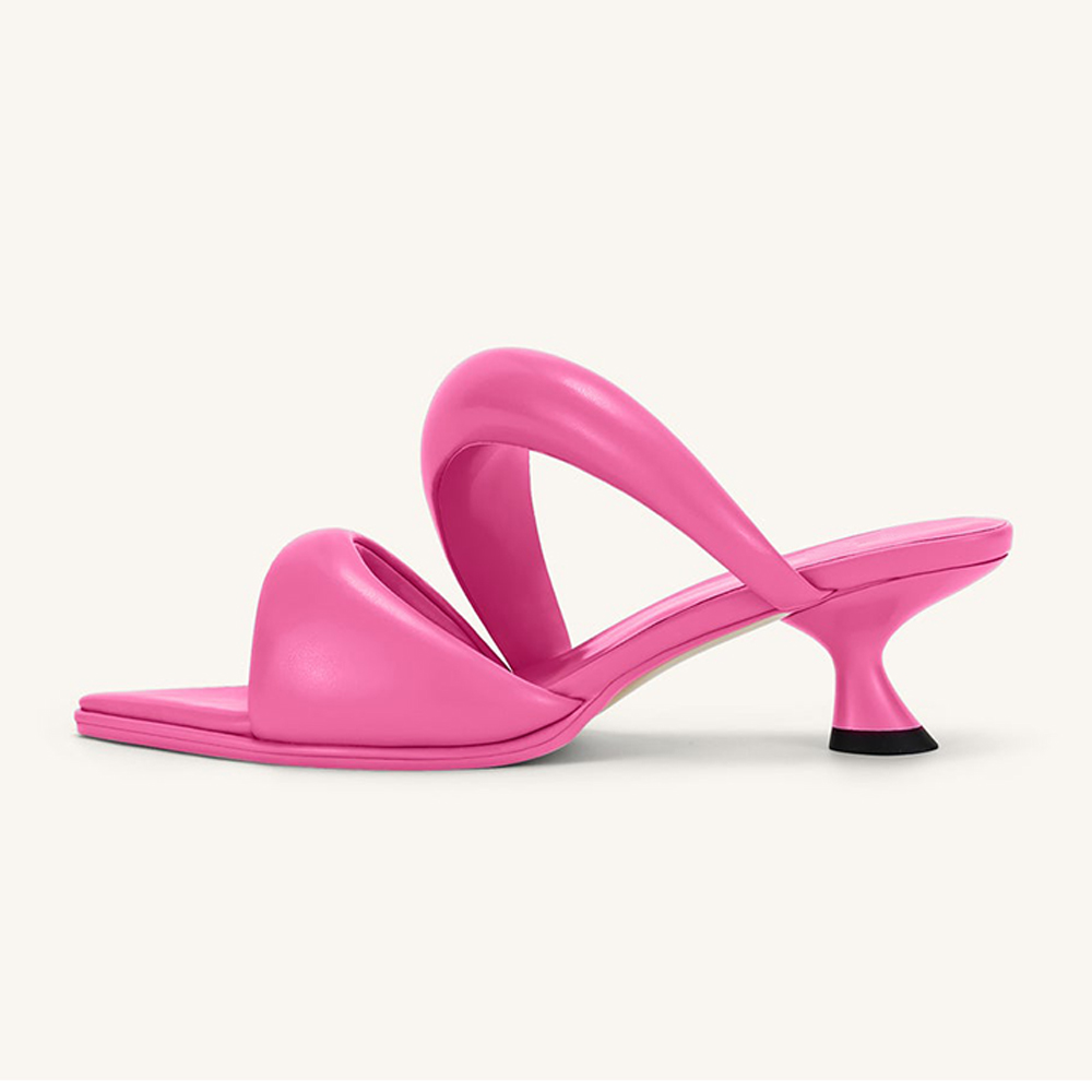 Pink Pointed Toe Flared Heel Rhinestone Strappy Mules Nicepairs