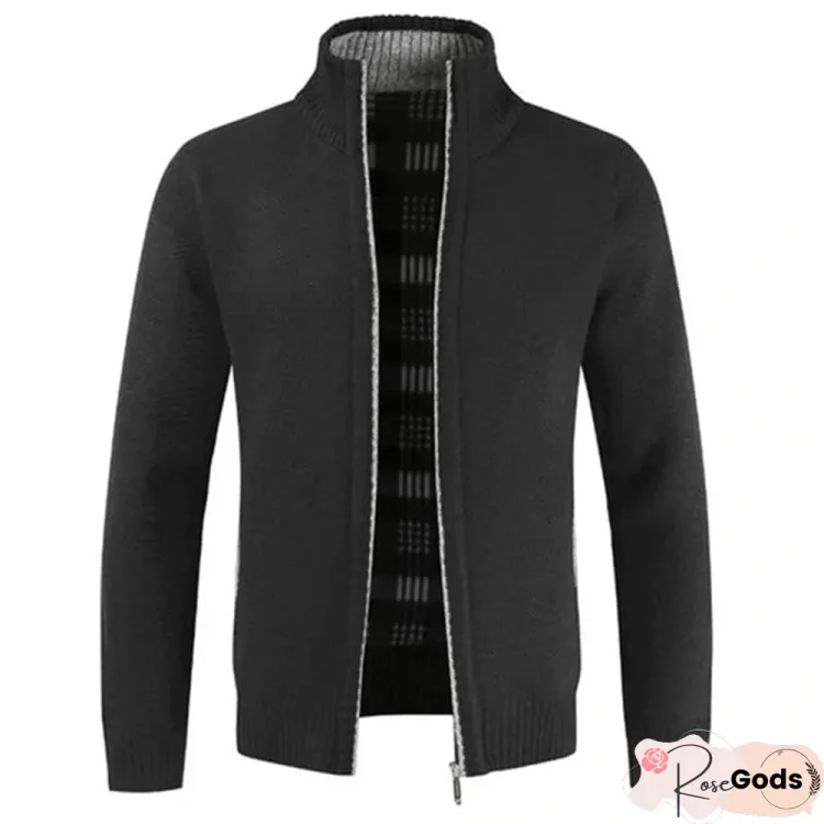 Autumn Winter New Men's Jacket Slim Fit Stand Collar Zipper Jacket Men Solid Cotton Thick Warm Jacket