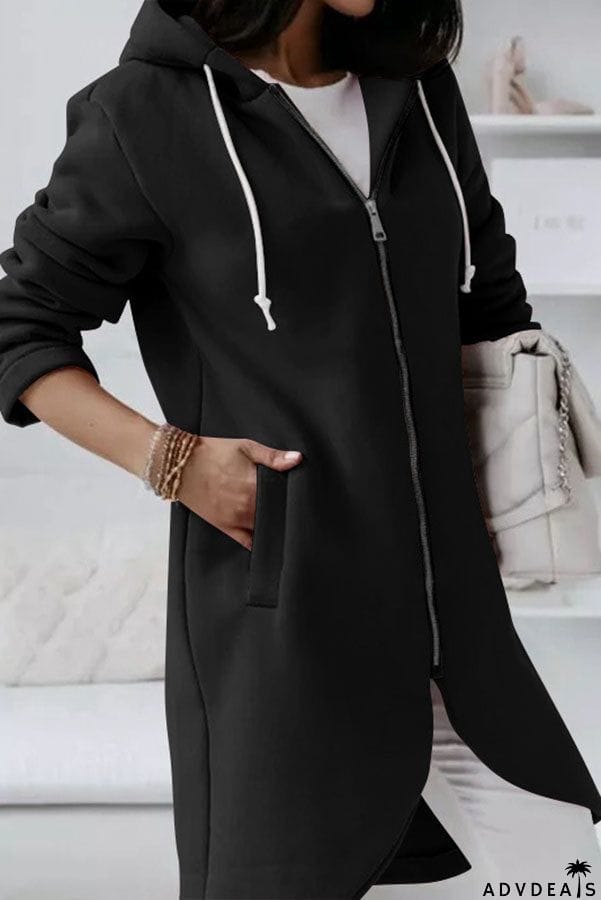 Juliana Solid Color Zip Up Hooded Coat