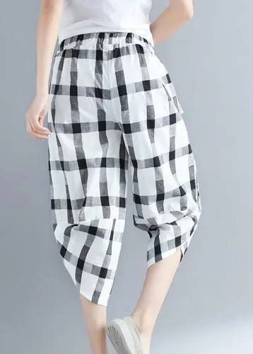 Classy cotton quilting white Plaid Art harem pants