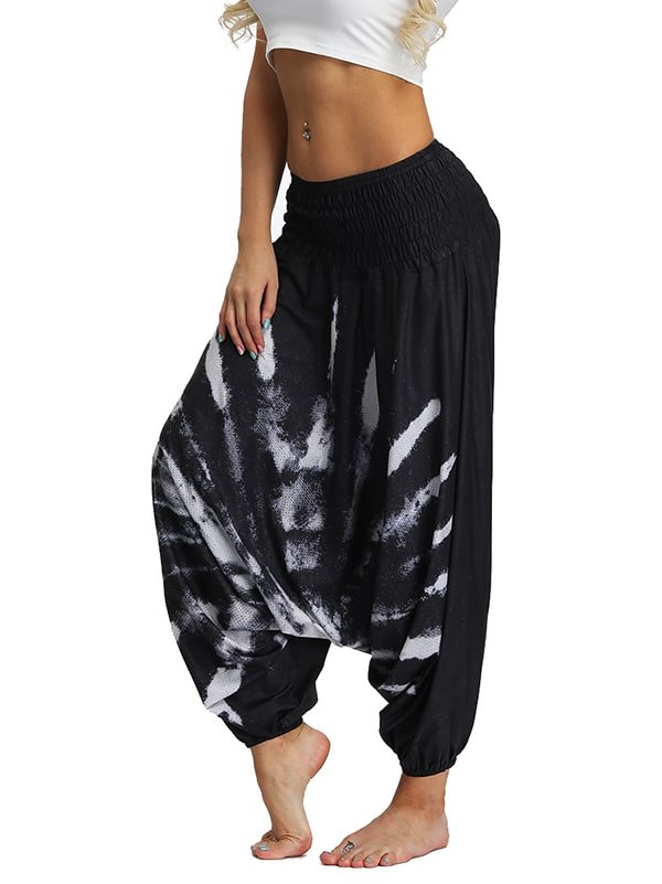 Black Tie-Dyed Simple Loose Casual Yoga Bloomers