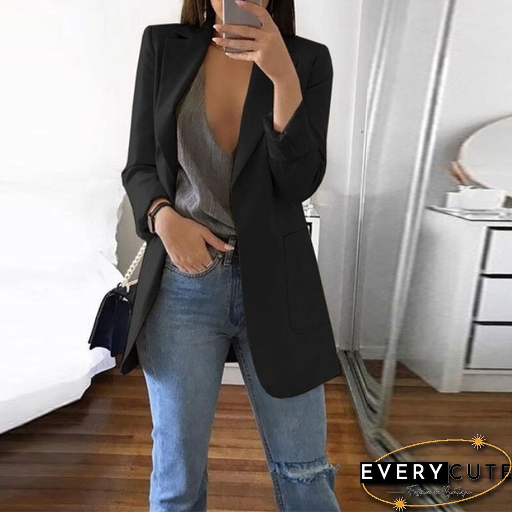 Womens Blazer Jackets Autumn Casual Plus Size Fashion Basic Notched Slim Solid Coats