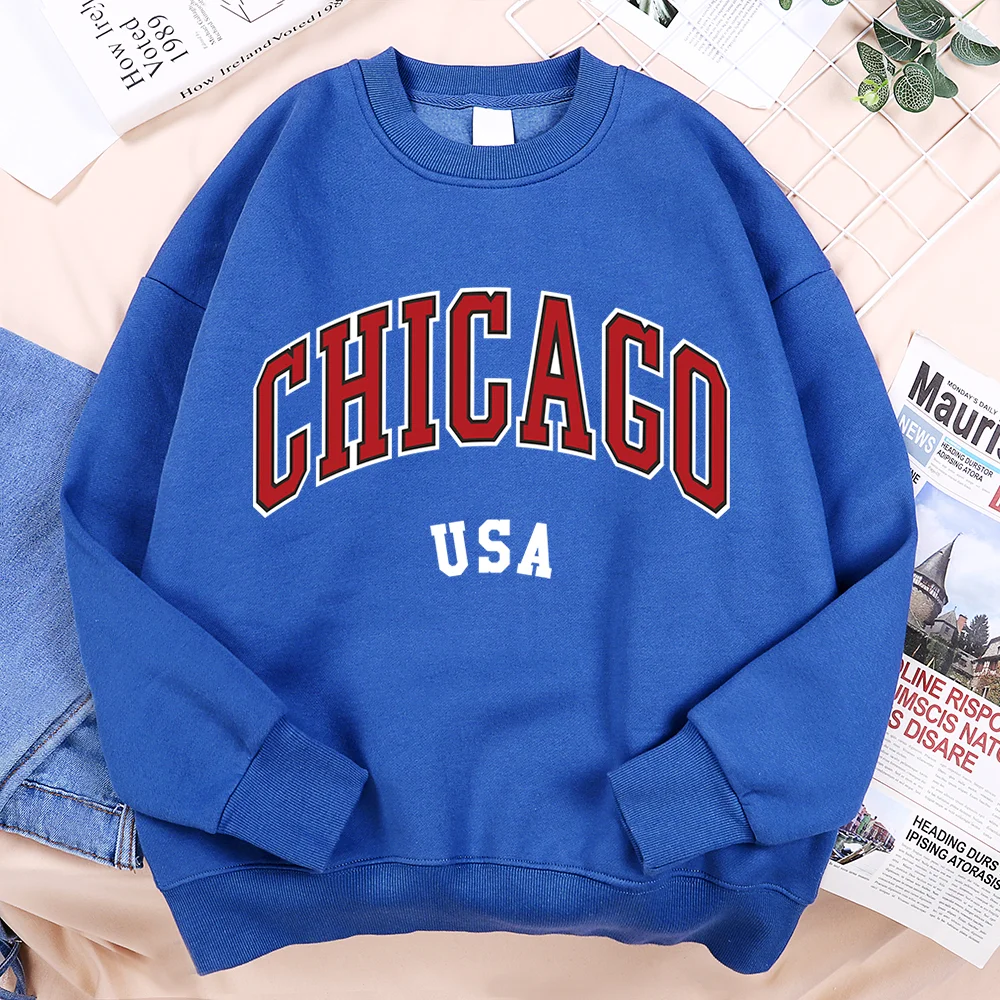 Unisex Chicago Usa Classic City Graphic Printed Casual Pullover Sweatshirt