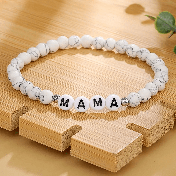 Olivenorma White Turquoise Mama Letter Pattern Beaded Bracelet