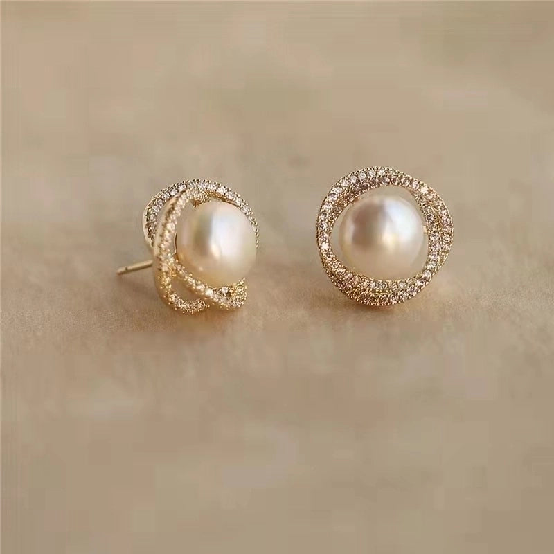 1 Pair Fashion Heart Shape Flower Bow Knot Inlay Copper Alloy Artificial Pearls Zircon Earrings