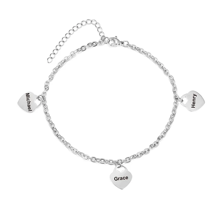 Personalized Heart Anklet Custom 3 Names Cuban Chain Anklet