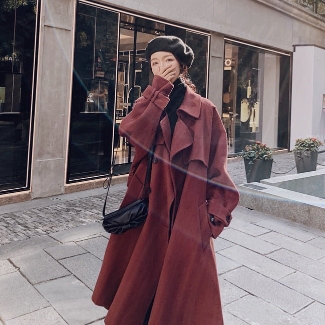 Wool Coat Women's Middle And Long Knee Length 2021 Winter New Korean Loose Hepburn Thickened Cotton Cashmere Coat