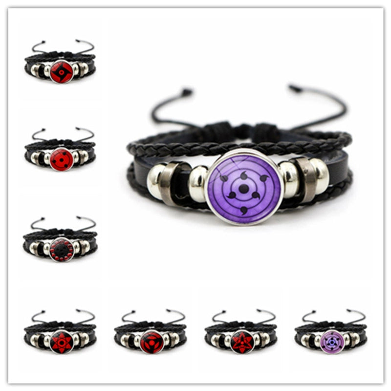 Naruto Sharingan Leather Bracelet For Men And Women Students Woven Bracelet Animation Kaleidoscope Hand Jewelry