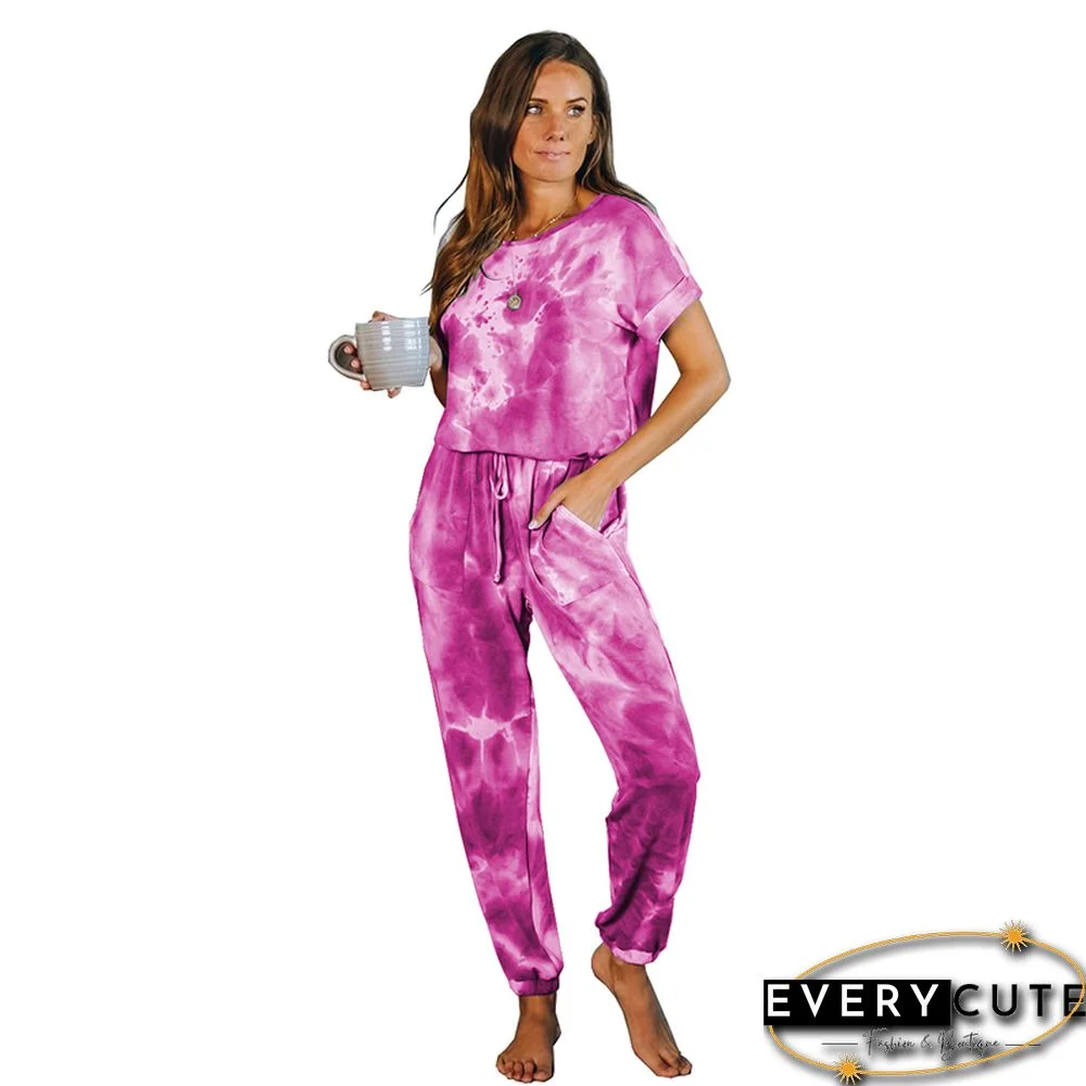 Rosy Tie Dye Short Sleeve Pant Pajama Set