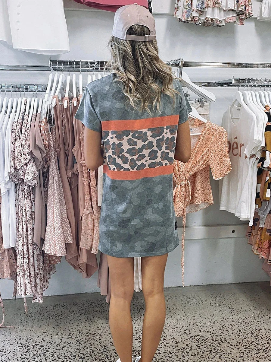 Leopard Color Block Camo Shift Dress
