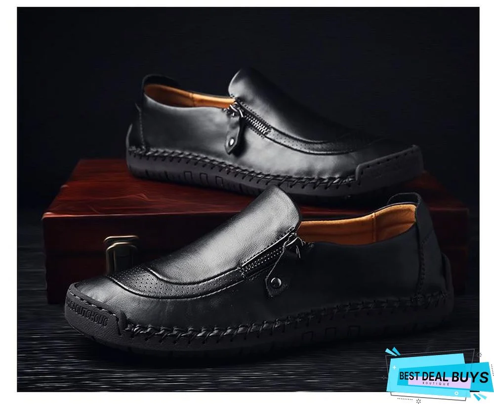 Men's Comfortable Casual Loafers Split Leather Flats Moccasins Shoes
