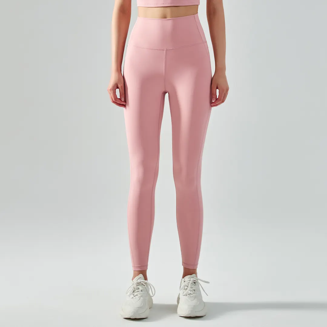 Buy Hergymclothing Clay Pink high waist mid rise butt lifting squat proof nylon sports yoga leggings at an affordable price