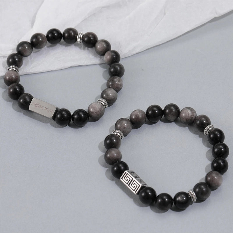 Minimalist Geometric Color Block Obsidian Bracelets In Bulk