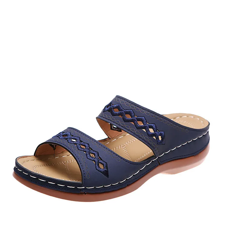 Breakj Breakj New Large-Size Slippers Retro Car Line Anti-Slip Round Slope And Comfortable Word Cool Slippers Woman