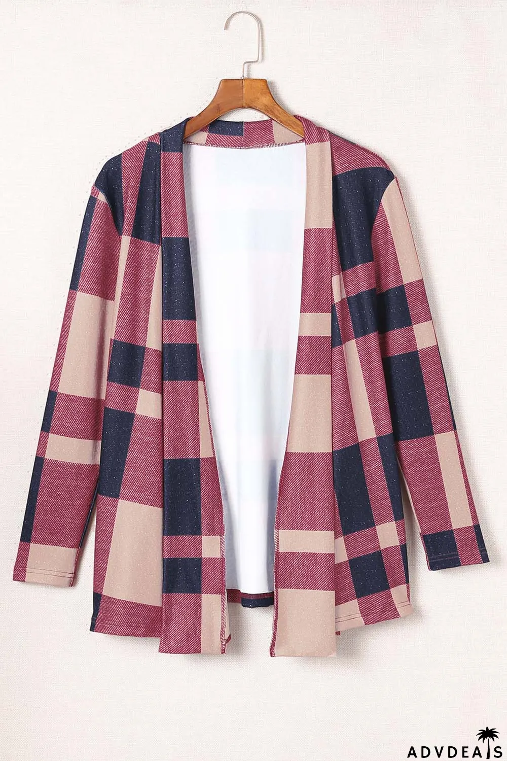 Draped Open Front Plaid Cardigan
